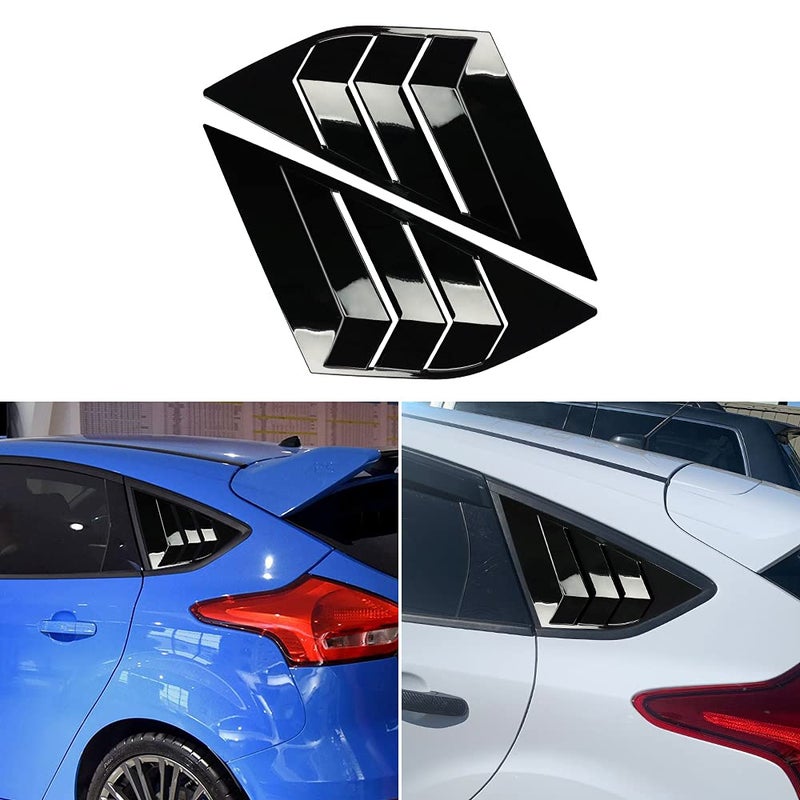 DLOVEG Rear Side Window Louvers Compatible for Ford Focus ST RS MK3 Hatchback Accessories 20122018 Air Vent Scoop Cover Louver Bright Black