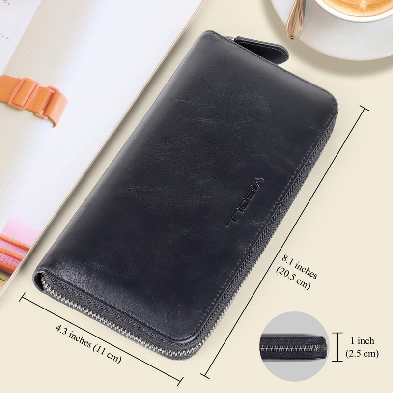 VISOUL Leather Long Zipper Pouch Wallet for Men and Women with RFID Blocking, Large Clutch Cash Long Wallet with Zipper (Black) - Image 3