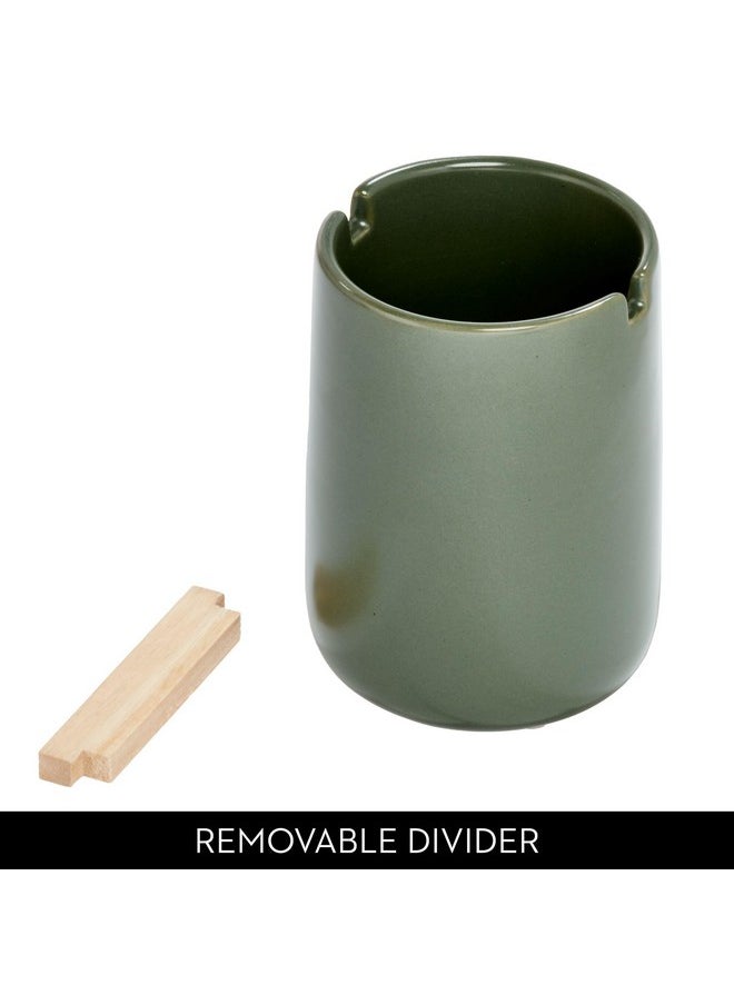 InterDesign iDesign Ceramic Earth Collection Toothbrush Holder with Paulownia Wood Divider, Moss/Natural Wood  - Image 4