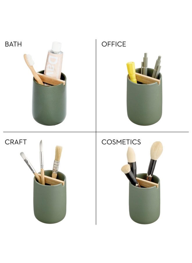 InterDesign iDesign Ceramic Earth Collection Toothbrush Holder with Paulownia Wood Divider, Moss/Natural Wood  - Image 3