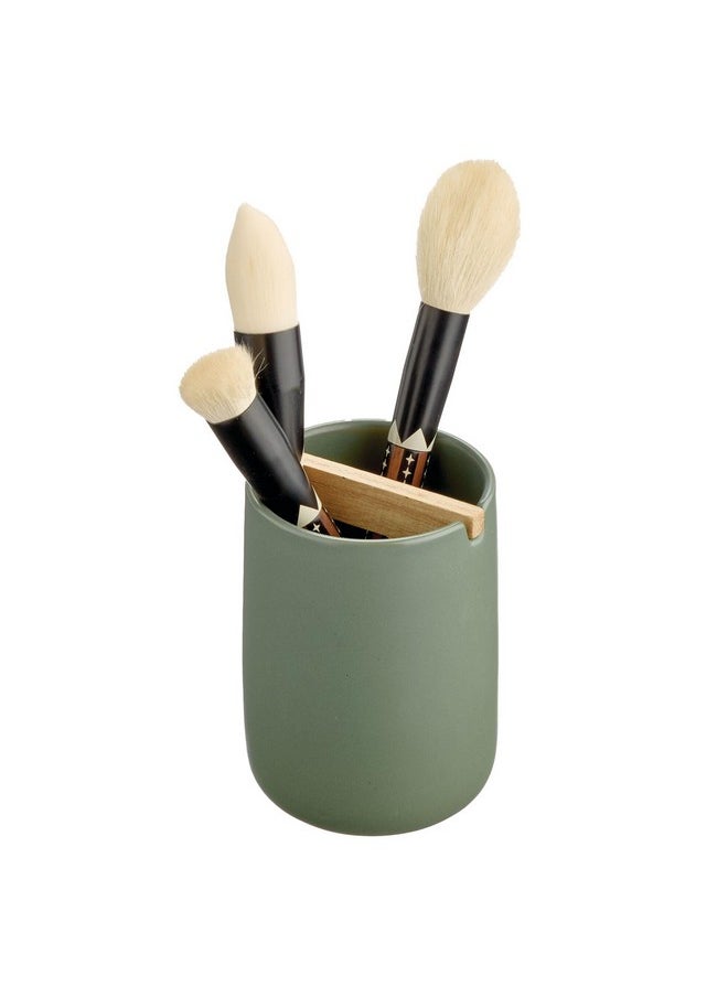 InterDesign iDesign Ceramic Earth Collection Toothbrush Holder with Paulownia Wood Divider, Moss/Natural Wood  - Image 5