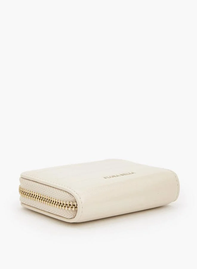Flora Bella By Shoexpress cream Solid Card Holder With Zip Closure for Women | Best Price UAE