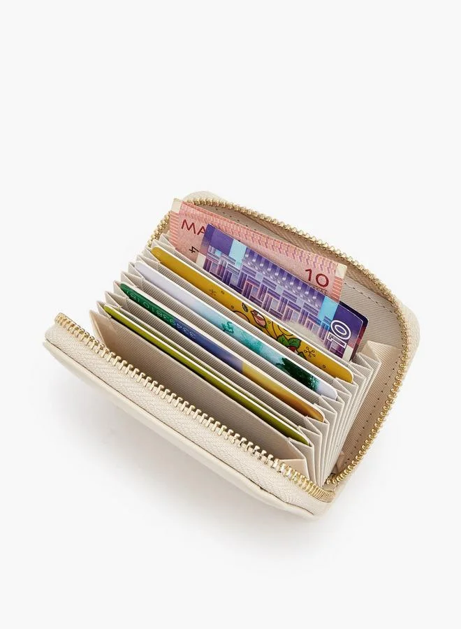Flora Bella By Shoexpress cream Solid Card Holder With Zip Closure for Women | Best Price UAE