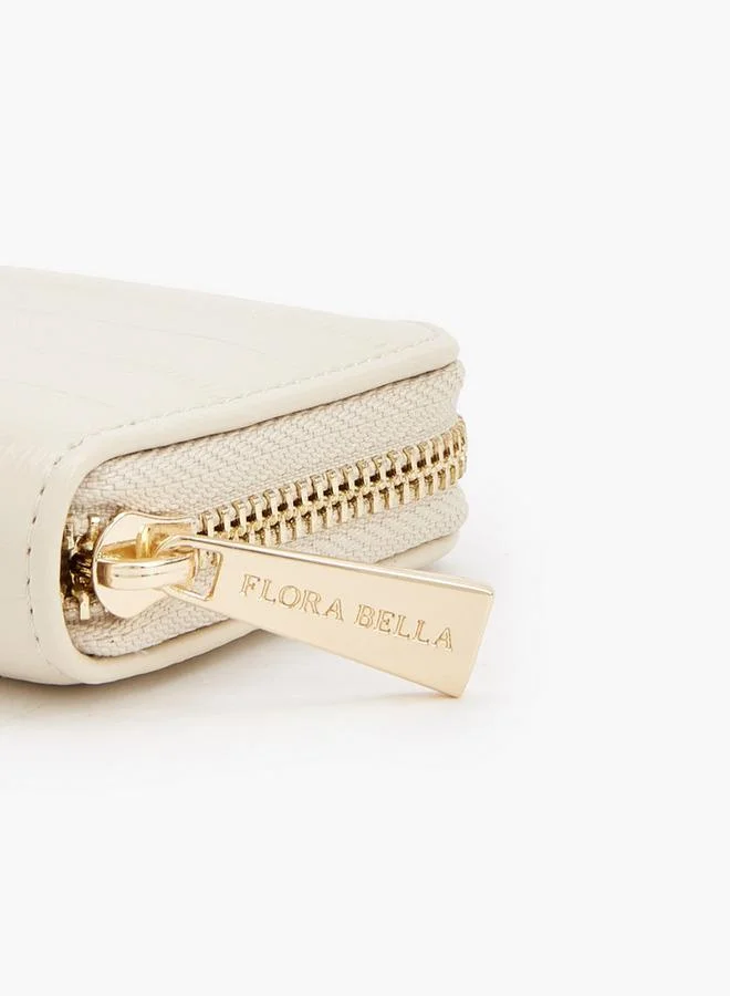 Flora Bella By Shoexpress cream Solid Card Holder With Zip Closure for Women | Best Price UAE