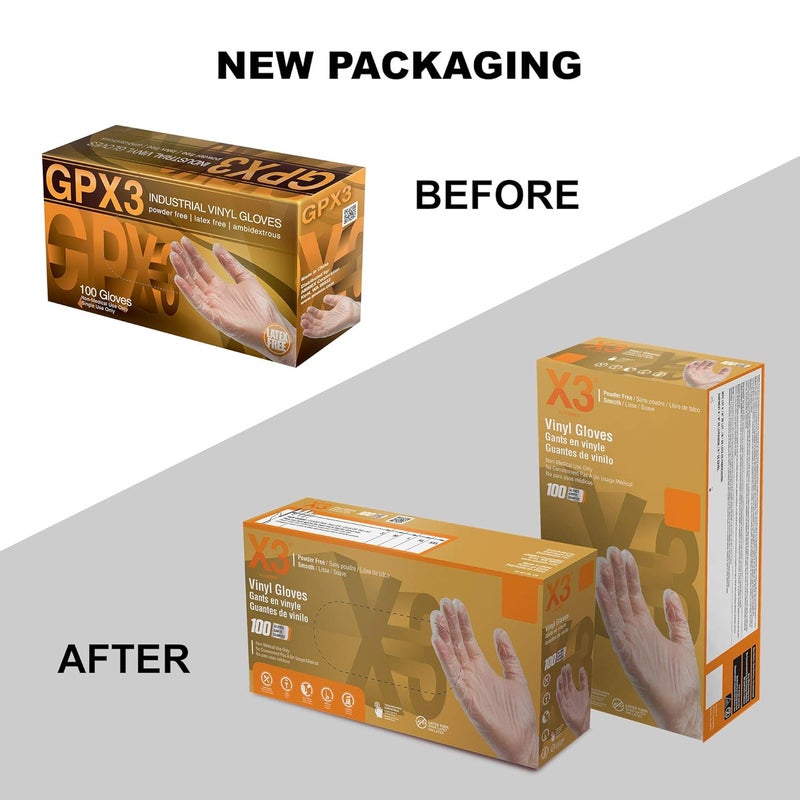 X3 Clear Vinyl Industrial Gloves - Box of 100, 3 Mil, Size Small, Latex Free, Powder Free, Disposable, Food Safe - Image 2