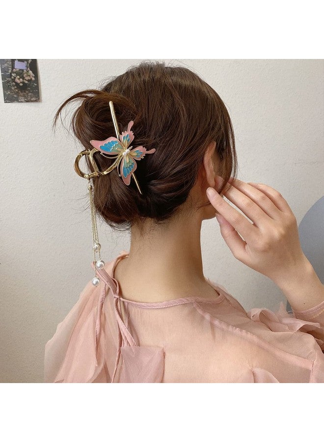 WHISKET Butterfly Hair Claw Clips, Non-Slip Metal Claw Hair Clips with Elegant Butterfly Design, Sparkly Hair Jaw Clip, Strong Hold Hair Jaw Clamp Clips for Woman (QUEEN, Q-pink) - Image 1
