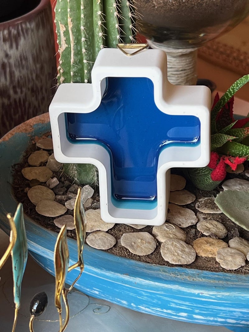 Modern Decorative Cross Greek Style White and Blue Wall Hanging - Image 3