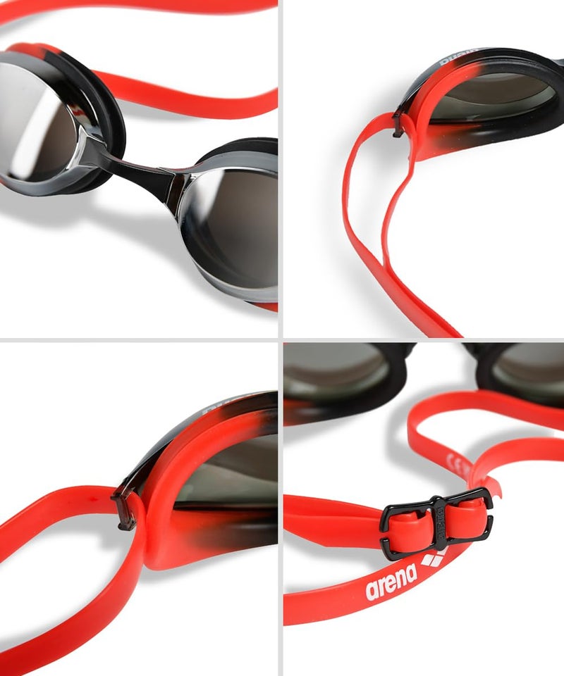 ARENA Unisex Adult Python Racing Swim Goggles for Men and Women Anti-Fog Mirror Lens Max Comfort Dual Strap, Silver/Black/Red - Image 2