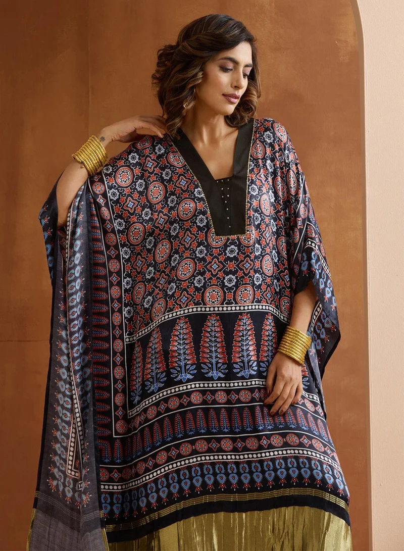 آي شين فستان نسائي أسود قطن % مزخرف بقصة عادية