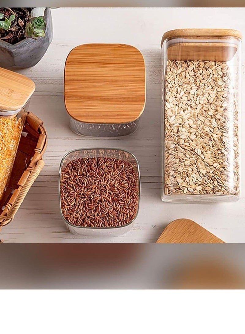 1Chase Square Glass Storage Jar with Air tight Bamboo Lid 1500 ML (50 Oz) Set of 3  - Image 2