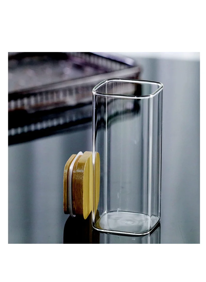 1Chase Square Glass Storage Jar with Air tight Bamboo Lid 1500 ML (50 Oz) Set of 3