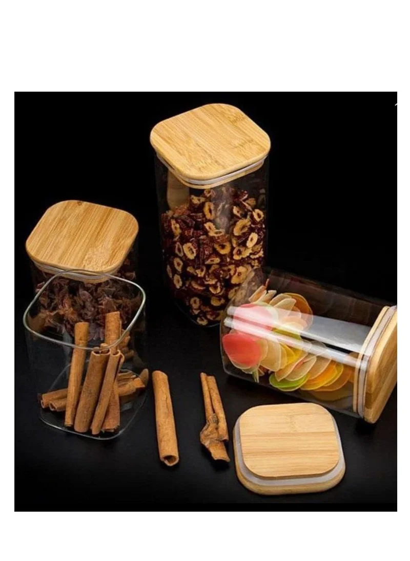 1Chase Square Glass Storage Jar with Air tight Bamboo Lid 1500 ML (50 Oz) Set of 3