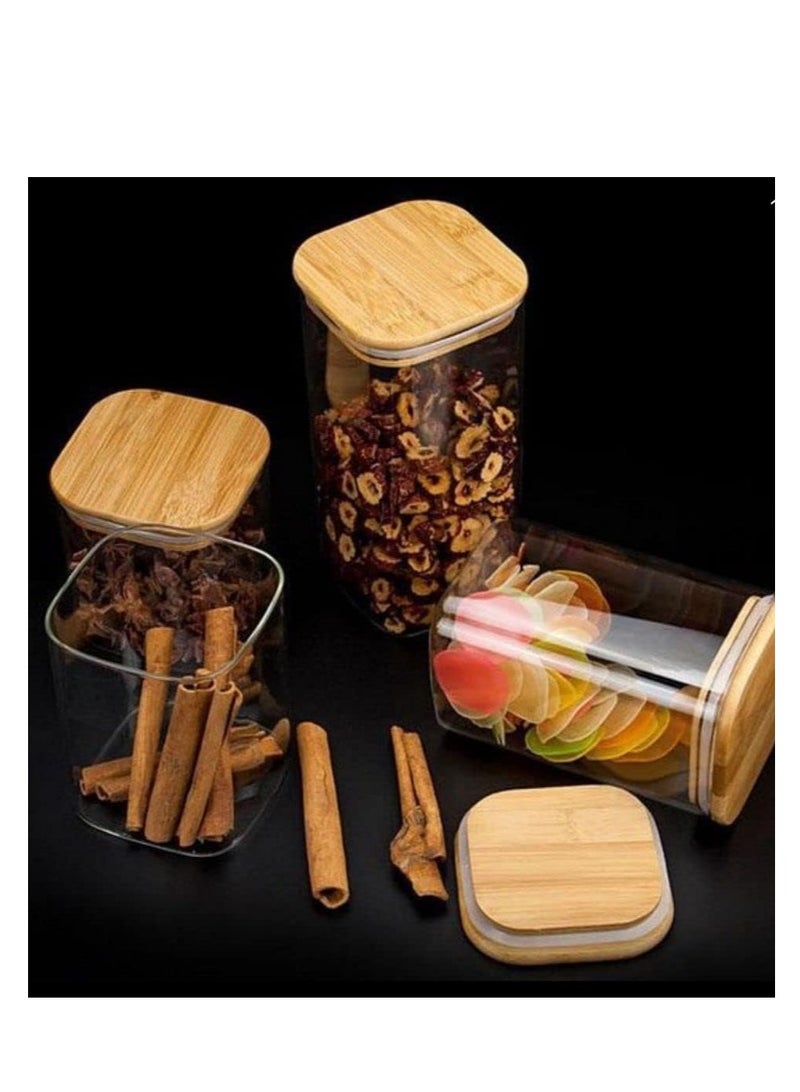 1Chase Square Glass Storage Jar with Air tight Bamboo Lid 1500 ML (50 Oz) Set of 3  - Image 5