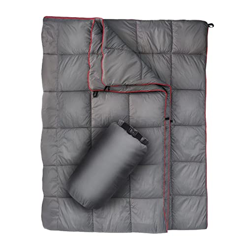 GLORSIGN Outdoor Puffy Camping Blanket Lightweight Down Alternative Puffy Printed Camping Large Ultra Warm Hammock Top Quilt Waterproof Blanket for Traveling Picnic Beach Party Cold Weather Gray