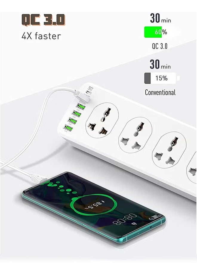 عربست تمديد المقابس ، تمديد قطاع المقابس الطاقة مع 10 المقابس 6 نوع C USB QC3.0 شاحن ميناء حامي الطاقة  - Image 3