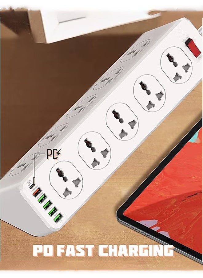 عربست تمديد المقابس ، تمديد قطاع المقابس الطاقة مع 10 المقابس 6 نوع C USB QC3.0 شاحن ميناء حامي الطاقة  - Image 4