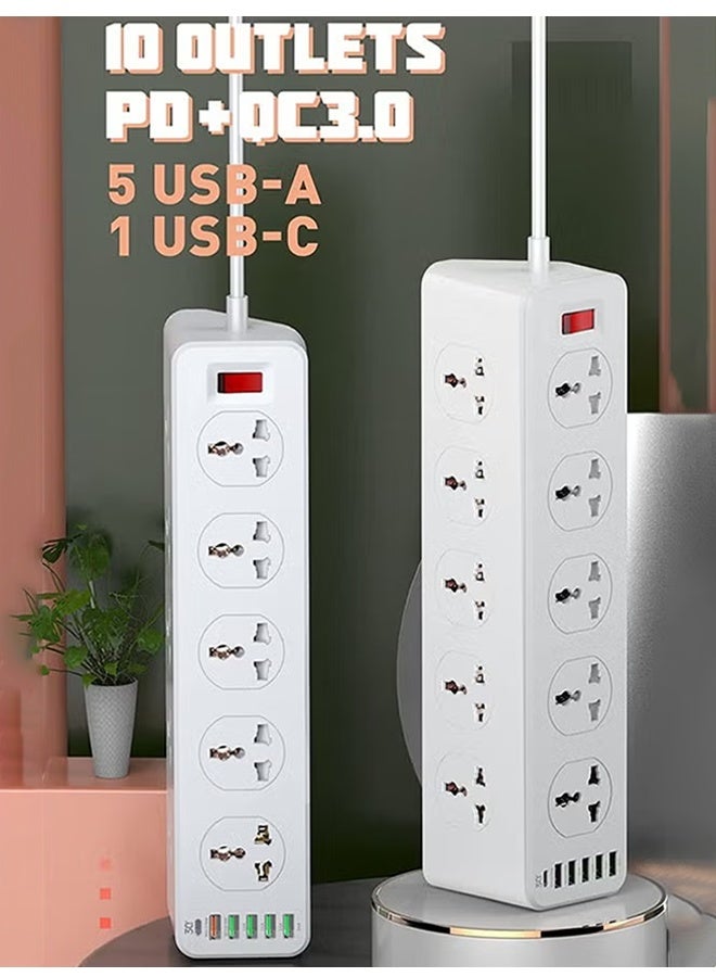 عربست تمديد المقابس ، تمديد قطاع المقابس الطاقة مع 10 المقابس 6 نوع C USB QC3.0 شاحن ميناء حامي الطاقة  - Image 2
