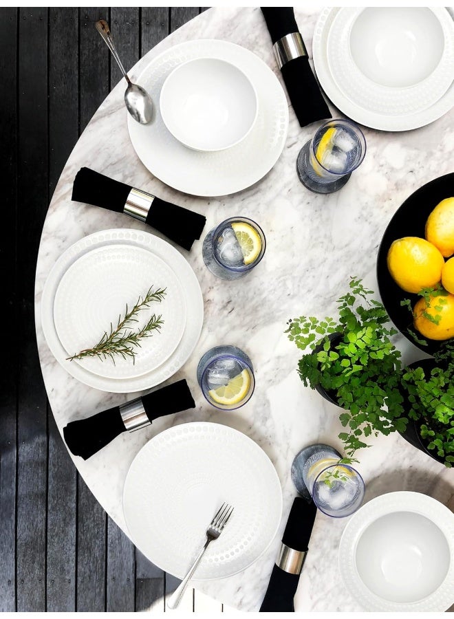 BZYOO Ceramic Dinnerware Set Service for 4 12 Pieces Stoneware Plates and Bowls for Dining Pearl White Dishes Set With DOTDOT Design Microwave Safe 12 PCS Dishes and Bow set Bijou Collection - Image 4