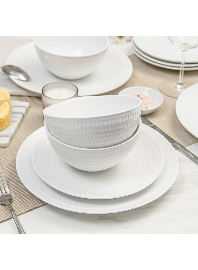 BZYOO Ceramic Dinnerware Set Service for 4 12 Pieces Stoneware Plates and Bowls for Dining Pearl White Dishes Set With DOTDOT Design Microwave Safe 12 PCS Dishes and Bow set Bijou Collection - Image 2