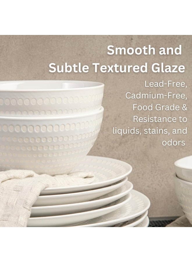 BZYOO Ceramic Dinnerware Set Service for 4 12 Pieces Stoneware Plates and Bowls for Dining Pearl White Dishes Set With DOTDOT Design Microwave Safe 12 PCS Dishes and Bow set Bijou Collection - Image 3