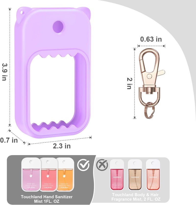 Flexible varied design 3Pcs Hand Sanitizer Spray Case for Touchland Silicone Touchland Case Keychain Cute Hand Sanitizer Spray Holder Compatible with Touchland Power Mist Gentle Mist Glow Mist (Pink & Purple & Blue) Easy daily handling design - Image 4