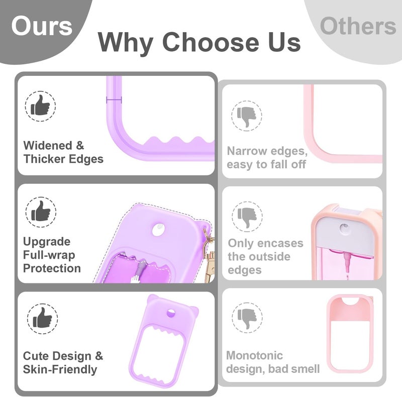 Flexible varied design 3Pcs Hand Sanitizer Spray Case for Touchland Silicone Touchland Case Keychain Cute Hand Sanitizer Spray Holder Compatible with Touchland Power Mist Gentle Mist Glow Mist (Pink & Purple & Blue) Easy daily handling design - Image 3