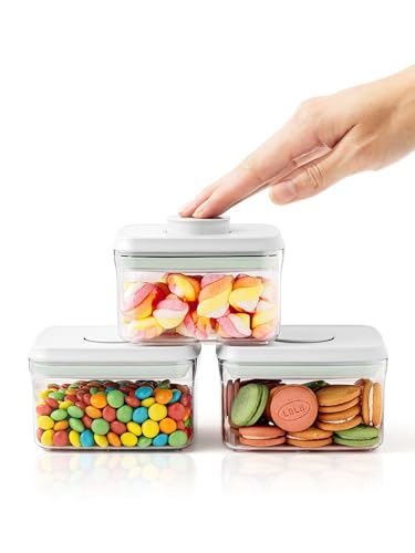 Tourdeus 06 Qt Snack Containers 3 Pack BPAFree Mini Food Storage Canisters with OneTouch Lids Stackable Clear Candy Travel Containers for Pantry Classroom Freezer - Image 1