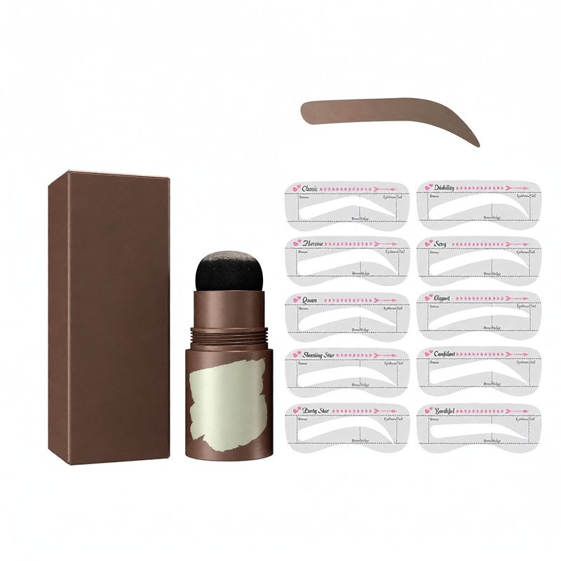 Eyebrow Stamp Shaping Kit, One Step Brow Stamp Stencil Kit Waterproof Eye Brow Stamp Makeup Tools Eyebrow Definer with 10 Reusable Eyebrow Stencils (Brown Black) - Image 1