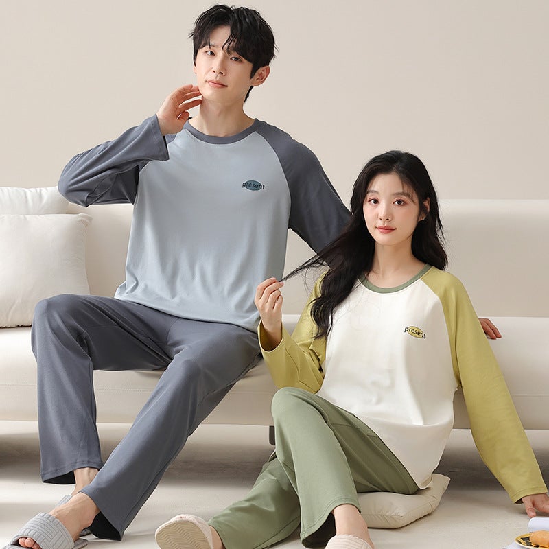 Couple Pajamas Cotton Long Sleeve With Chest Pad Women Simple Casual Men'S Plus Size Home Clothes Suit - Image 4