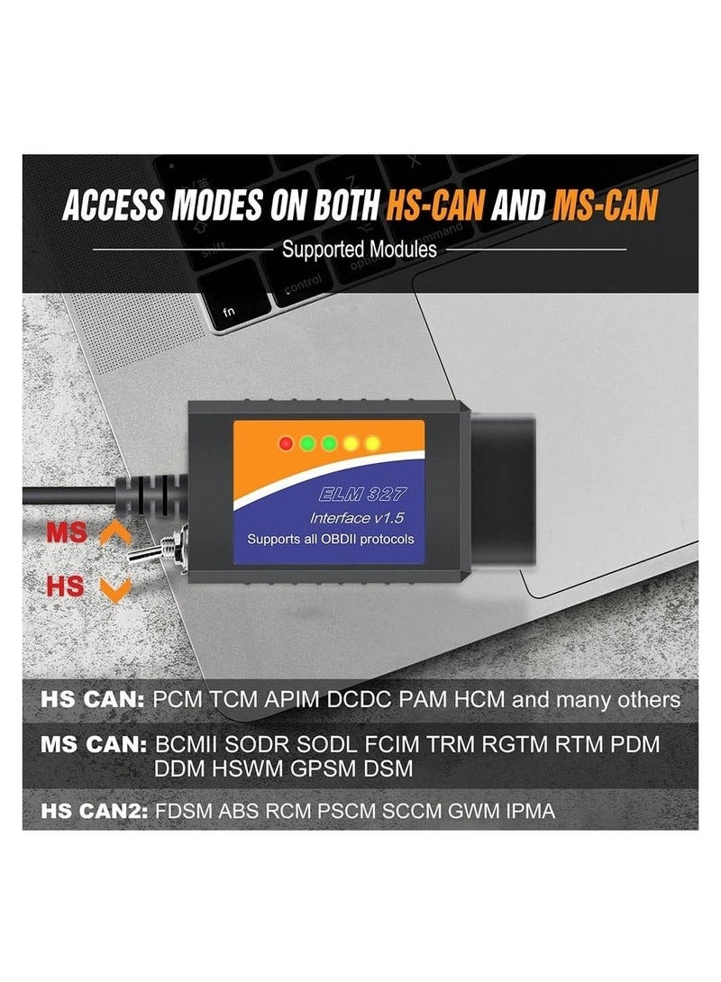 KENSON FORScan ELM327 OBD2 USB Adapter For Windows Diagnostic Coding Tool With MS-CAN/HS-CAN Switch For Ford Lincoln Mazda Mercury Series Vehicles - Image 2
