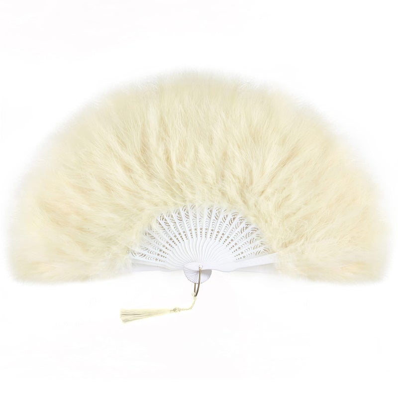 BABEYOND Marabou Feather Fan 20s Vintage Folding Fan Flapper Hand Fan for Costume Dancing Show Tea Party Wedding Decoration Champagne