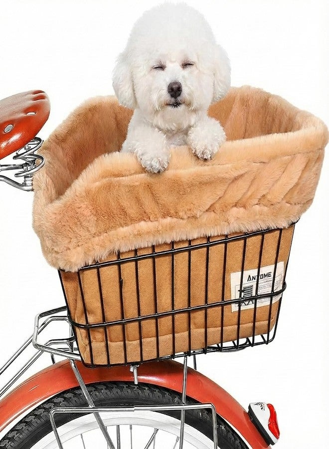 ANZOME Dog Bike Basket Liner (Liner Only), Soft Sherpa Padded Cover for Wire Bicycle Baskets, Warm Winter Pet Carrier Insert Bed with Durable Canvas & Elastic Fit (Brown) - Image 1