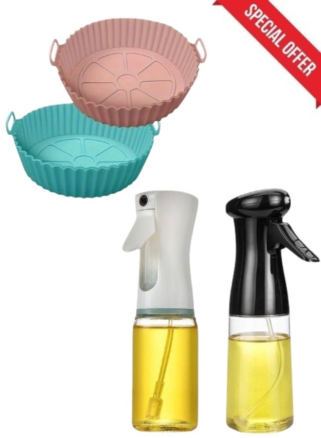 4-piece set, 2 pieces of silicone air fryer trays and 2 pieces of 200ml multi-purpose glass spray bottles - Image 1