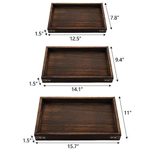 TOPZEA 3 Pack Wood Serving Tray with Handle, Farmhouse Wooden Coffee Table Trays Decorative Breakfast Tray for Bed, Couch, Ottoman, 3 Size - Image 2