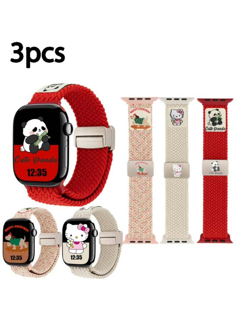 PULUZ 3 Pack Bands Sport Braided Stretchy Solo Loop for Apple Watch Bands Women Men 38/40/41mm（S10/S11 42mm）, Soft Nylon Elastic Sport Strap for iWatch Band - Image 1