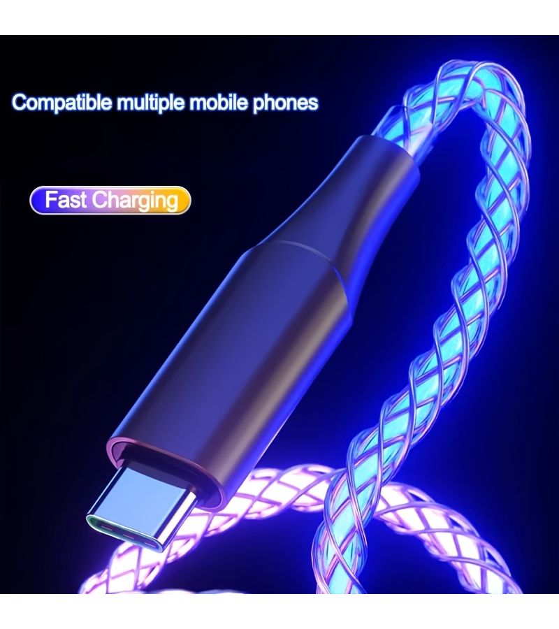 2pcs Type C To Type C 6A USB Super Fast Charging Data Cord RGB Breathing Light Car Charging Cable For Huawei Xiaomi Oppo Vivo 39.37inch - Image 5