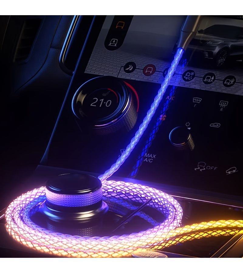2pcs Type C To Type C 6A USB Super Fast Charging Data Cord RGB Breathing Light Car Charging Cable For Huawei Xiaomi Oppo Vivo 39.37inch - Image 4