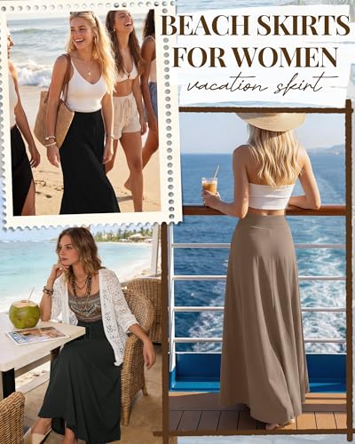 Riyiper 3 Pack Women's Maxi Skirts Long Skirts with Pockets High Waist a Line Drawstring Ankle Length Flowing Casual Summer(Black, Charcoal Gray, Coffee,Medium) - Image 2