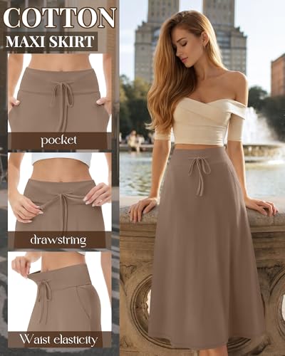 Riyiper 3 Pack Women's Maxi Skirts Long Skirts with Pockets High Waist a Line Drawstring Ankle Length Flowing Casual Summer(Black, Charcoal Gray, Coffee,Medium) - Image 5