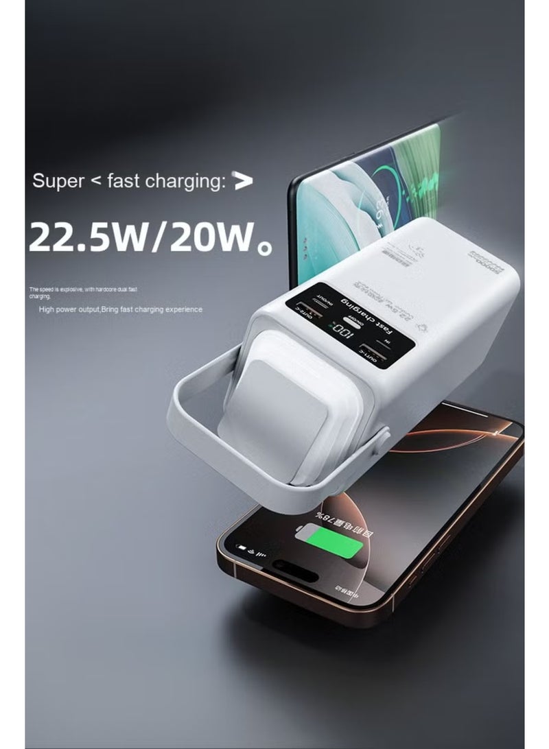 LEVINO 50000mAh Power Bank with Digital Display, 22.5W Fast Charging, Dual USB & Type-C Ports, 4 Built-in Cables (USB, Lightning, Type-C, Mini USB), LED Light, Portable Multi-Device Charger – White - Image 2