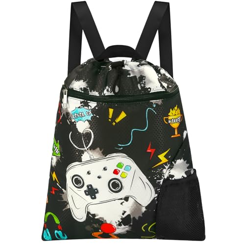 WAWSAM Kids Gym Drawstring Backpack Beach Bag 15 175 Game Sports Gym Bag for Boys Kids Swimming String Bag Shopping Yoga Sackpack Birthday Gift with Zippered Pocket and Bottle Pocket - Image 1