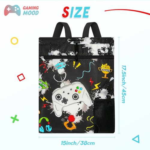 WAWSAM Kids Gym Drawstring Backpack Beach Bag 15 175 Game Sports Gym Bag for Boys Kids Swimming String Bag Shopping Yoga Sackpack Birthday Gift with Zippered Pocket and Bottle Pocket - Image 3
