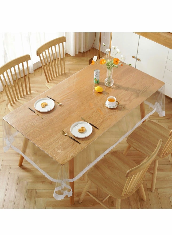Clear Plastic Tablecloth Rectangle, PVC Protector, Vinyl WaterproofOil Wipeable ProofTablecloth Cover Table Top Transparent Table Clothes for Rectangle Tables  Wood Furniture 59x74inch, Lace Boho  - Image 3