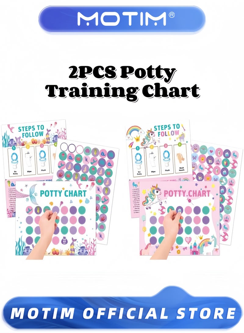 Motim 2PCS Potty Training Chart for Toddlers Potty Chart Potty Sticker Chart Potty Rewards for Toddlers Girls - Image 1