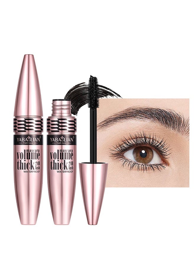 Yabaolian Volume Mascara  Thick Curling 24H Lash Waterproof Long Lasting Lengthens Strengthens Mascara, Women Eye Makeup Cosplay Party Use (Black) - Image 1