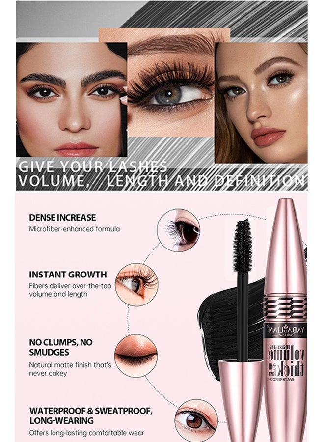 Yabaolian Volume Mascara  Thick Curling 24H Lash Waterproof Long Lasting Lengthens Strengthens Mascara, Women Eye Makeup Cosplay Party Use (Black) - Image 3