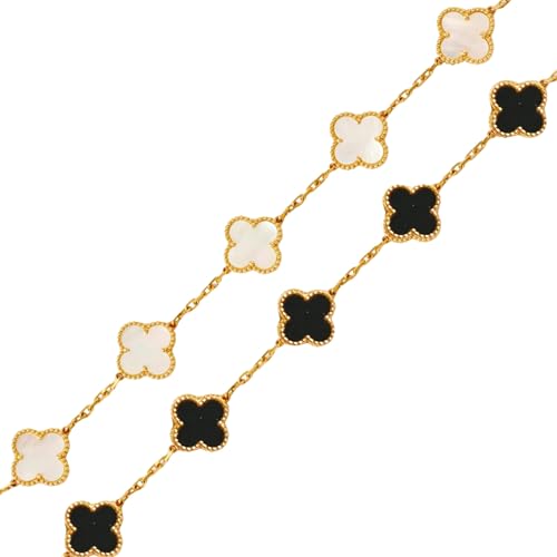 SALVE Clover Anti Tarnish Bracelet for Women Stylish | Stainless Steel Bracelet for Woman | Valentine's Gift for Girlfriend | Fashion Jewellery for Women Aesthetic Accessories for Girls Chain Bracelet Gold (Black & White Set) - Image 3
