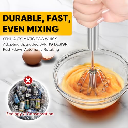 OOKUU Stainless Steel Egg Whisk, Semi Automatic Whisk Blender - Versatile Tool for Blending, Whisking, Beating & Stirring (12in) - Image 2