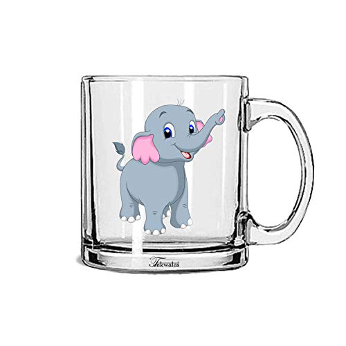 TONKWALAS Baby Elephant Printed Transparent Glass Coffee and Tea Mug Gift for Kids (325 ML) - Image 1