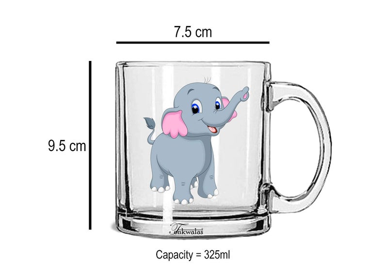 TONKWALAS Baby Elephant Printed Transparent Glass Coffee and Tea Mug Gift for Kids (325 ML) - Image 3